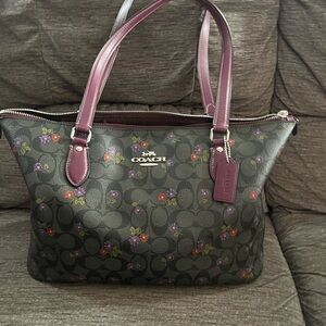Coach Women's Floral Tote Bag - Black and Purple